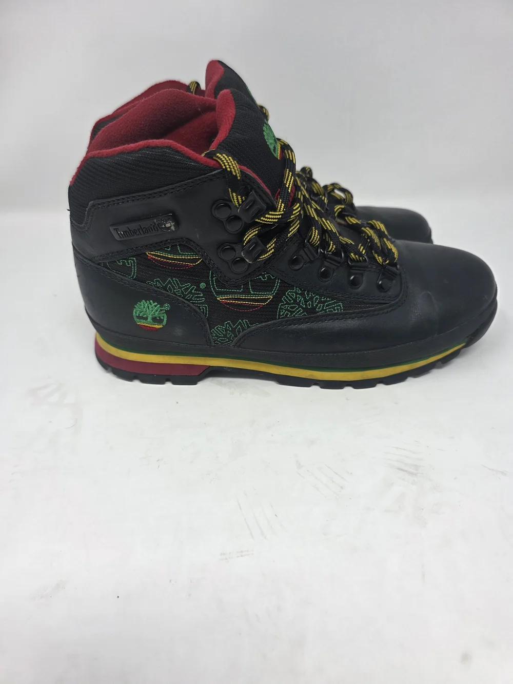 Vintage Timberland Euro Hiker Boots Mens 8.5 M Rasta Reggae Black Leather 9688